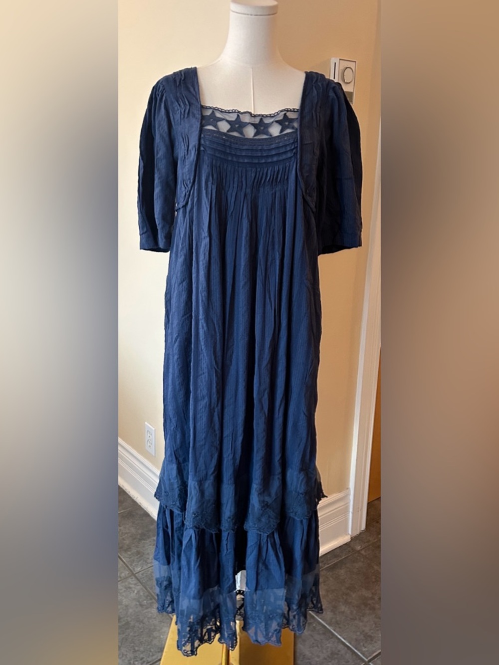 SOLD. FREE PEOPLE Calder Midi Dress in Skipper Blue / Navy Blue size small - Picture 11 of 15